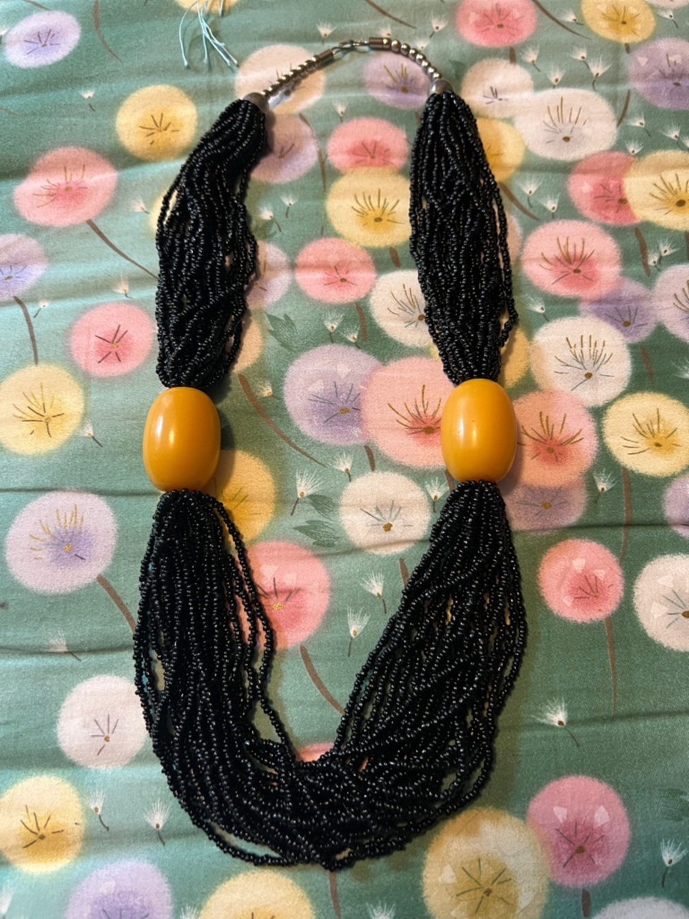 Black Seed Bead Necklace with Amber Accent Beads - Women Jewelry